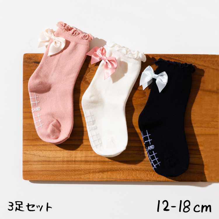 女児バックリボンクルーソックス 3Pセット  / Ampersand（アンパサンド） @sommelier_babygift
