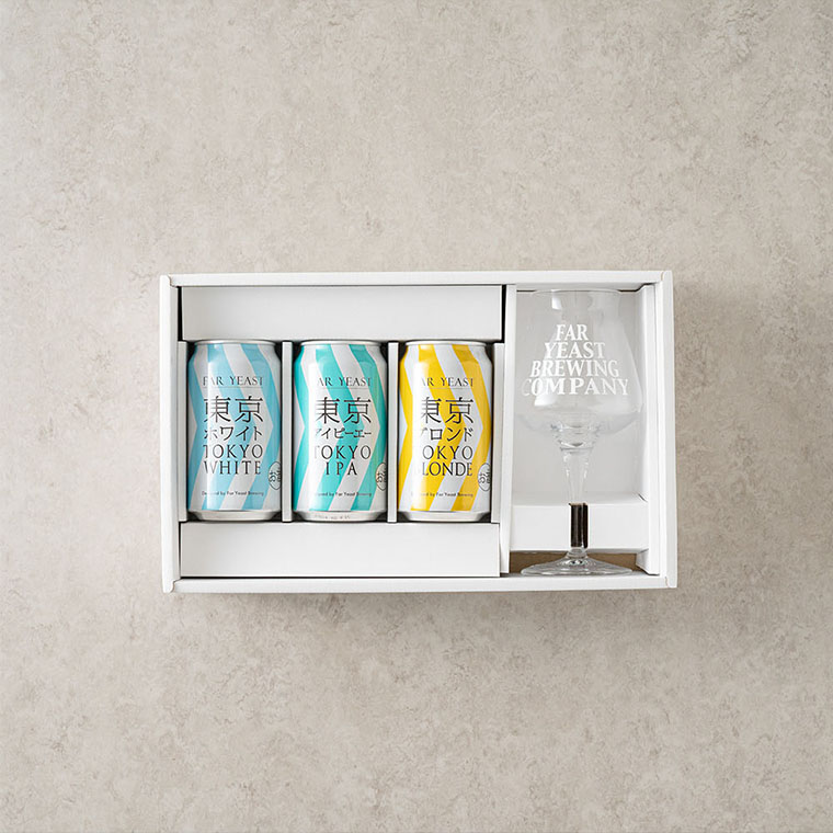 送料無料 (酒類) Far Yeast Brewing 東京ビール3種とTEKUグラスセット (缶ビール 350ml×3本 グラス 1脚)