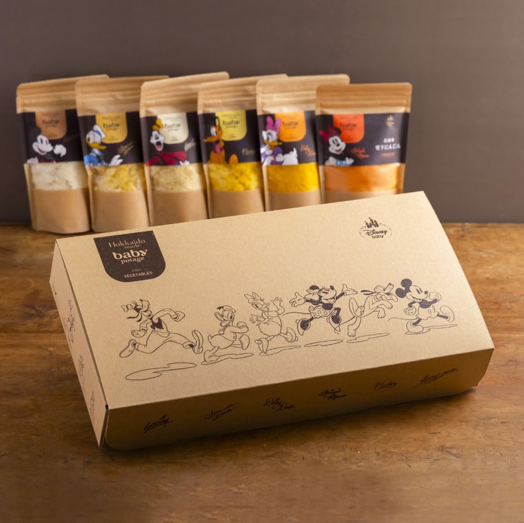 Disney ディズニー Baby Potage 北海道産無添加ベビーフード Disneyデザインのギフトボックス入り クラフト袋(80g) 6個セット