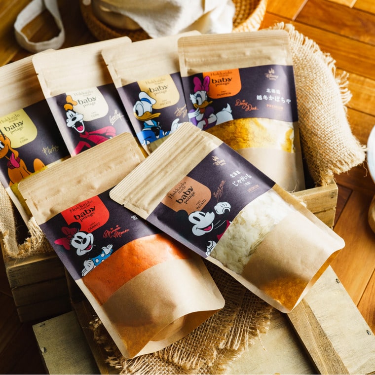 Disney ディズニー Baby Potage 北海道産無添加ベビーフード Disneyデザインのギフトボックス入り クラフト袋(80g) 6個セット