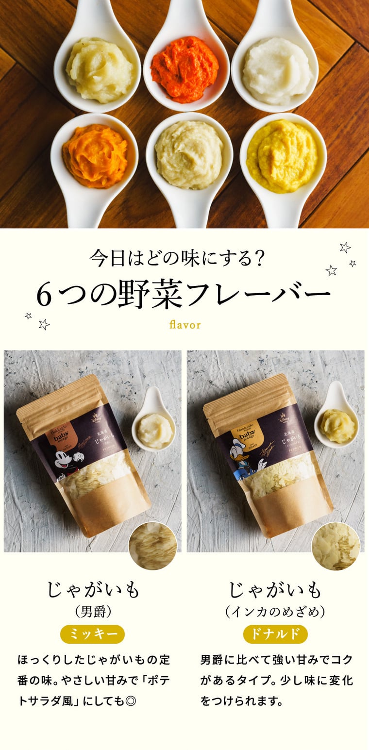 Disney ディズニー Baby Potage 北海道産無添加ベビーフード Disneyデザインのギフトボックス入り クラフト袋(80g) 6個セット