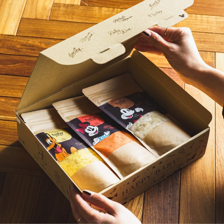 Disney ディズニー Baby Potage 北海道産無添加ベビーフード Disneyデザインのギフトボックス入り クラフト袋(80g) 3個セット