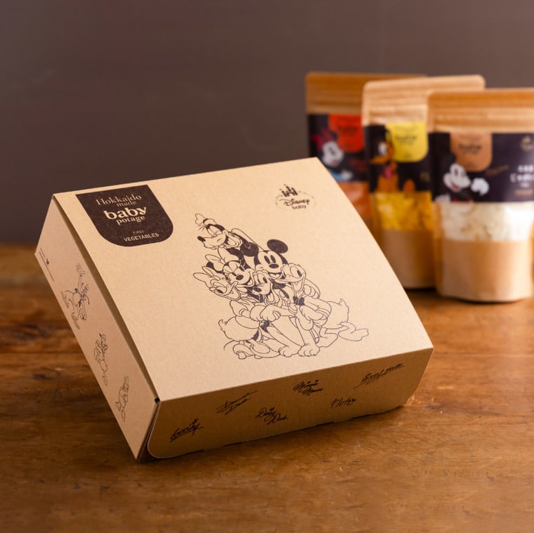 Disney ディズニー Baby Potage 北海道産無添加ベビーフード Disneyデザインのギフトボックス入り クラフト袋(80g) 3個セット