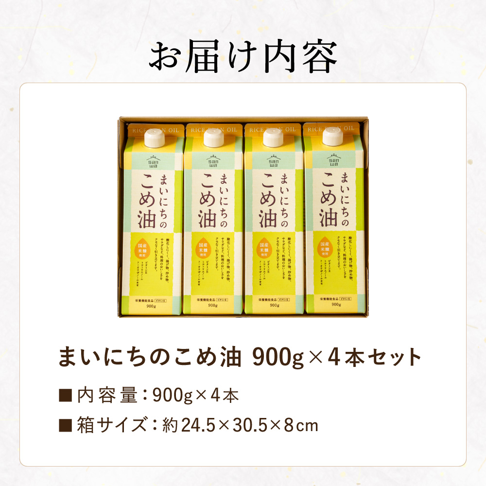 "カラダに優しい贈り物" 内祝い ギフト まいにちのこめ油 900g×4本 送料無料 国産 三和油脂