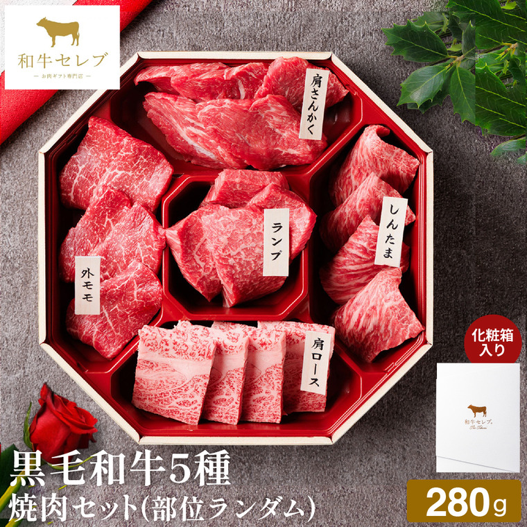 和牛セレブ 黒毛和牛5種焼肉セット（部位ランダム） 280g 冷凍便 メーカー直送 / のし・包装紙・メッセージカード不可 JGS