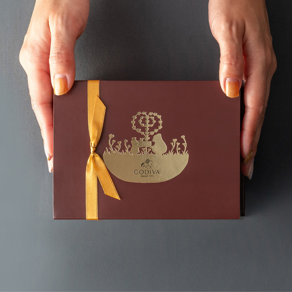 GODIVA ゴディバ グランプラス チョコレート 12粒 シャディ100周年 リト＠葉っぱ切り絵 210501 / 写真入り メッセージカード無料