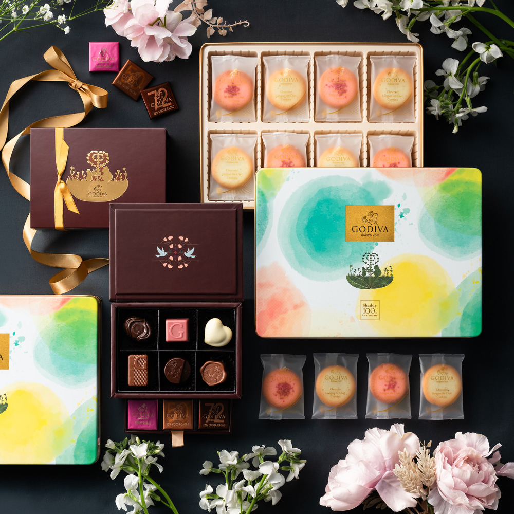 GODIVA ゴディバ グランプラス チョコレート 12粒 シャディ100周年 リト＠葉っぱ切り絵 210501 / 写真入り メッセージカード無料