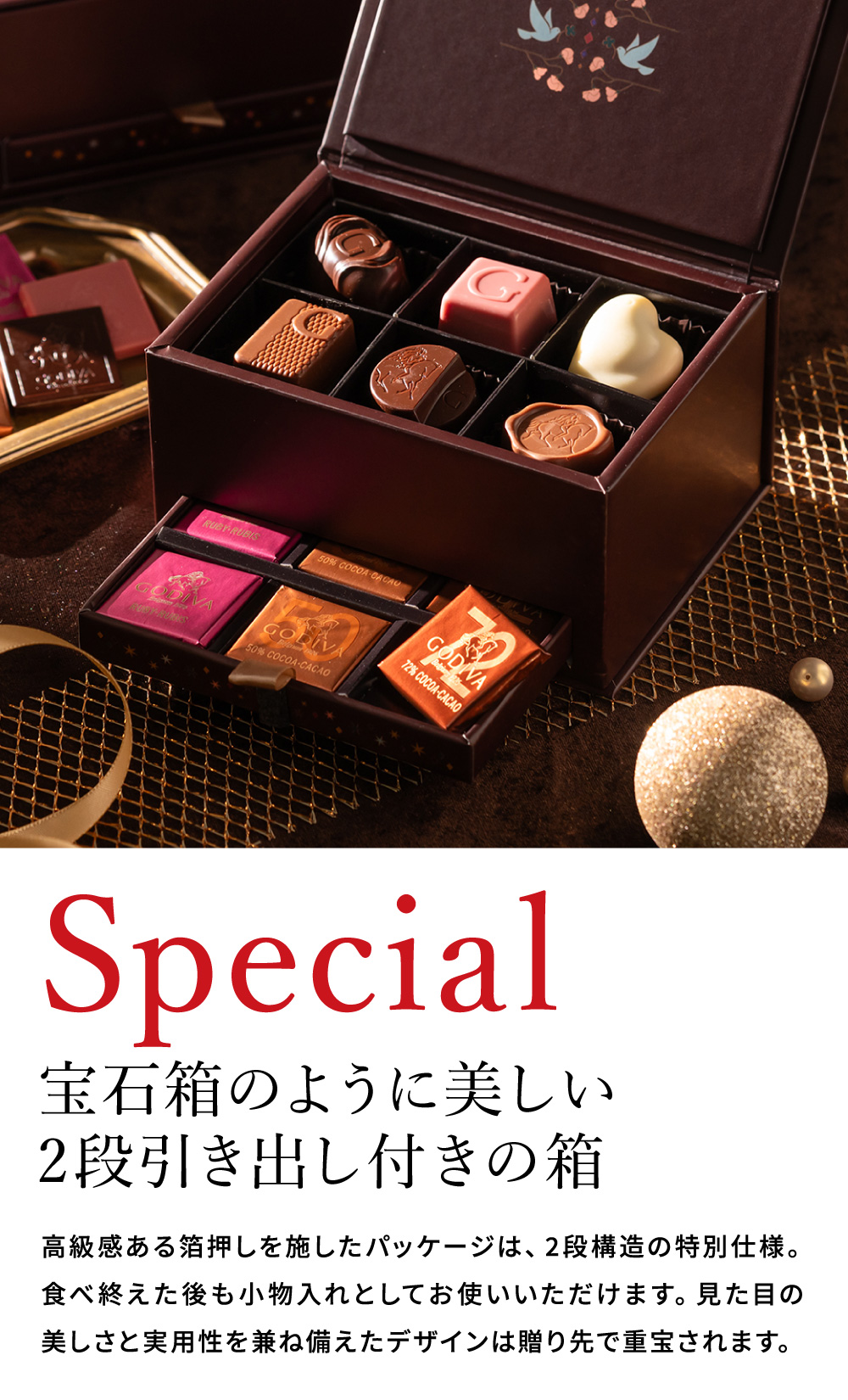 GODIVA ゴディバ グランプラス チョコレート 12粒 シャディ100周年 リト＠葉っぱ切り絵 210501 / 写真入り メッセージカード無料