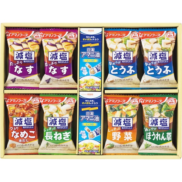 日清オイリオ×アマノフーズ アマニ油とおみそ汁のここから始まる健康習慣ギフト MCNA-30A| 『内祝い』『出産内祝い』