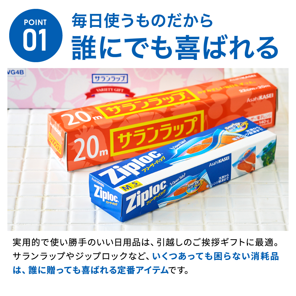 (引越し 挨拶 ギフト 粗品)サランラップ バラエティギフト4(SVG4B)(包装済、のしは外のし)