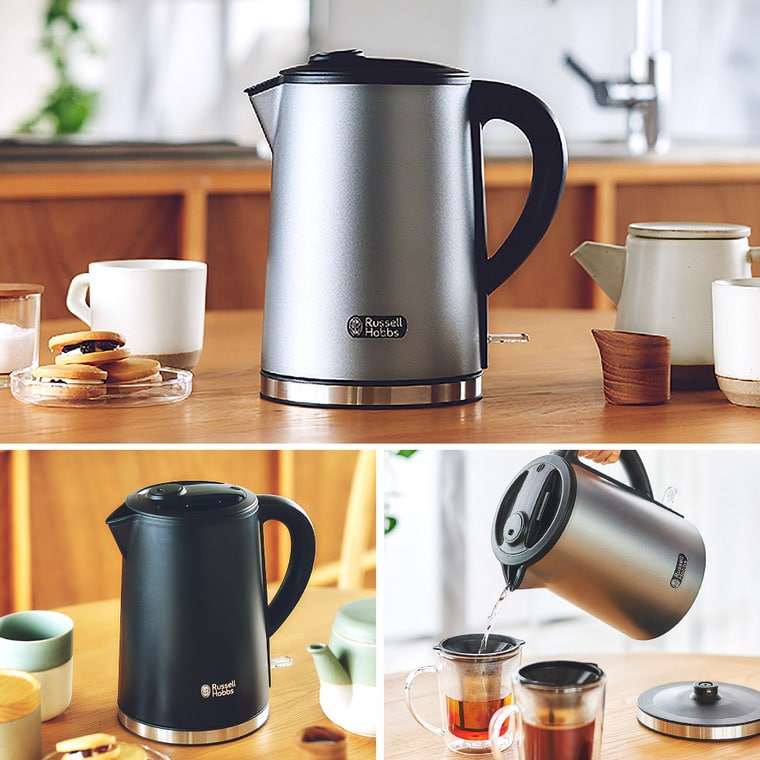 ラッセルホブス ケトル Russell Hobbs ベーシックケトル プラス 0.8L 7014JP グレー ブラック 送料無料 / 800ml 電気ケトル 転倒お湯もれ防止 二重構造 ステンレス 空焚き防止 JGS