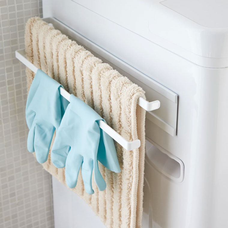 洗濯機横マグネットタオルハンガー２段 タワー 山崎実業 tower ホワイト 2956 タワーシリーズ マグネット
