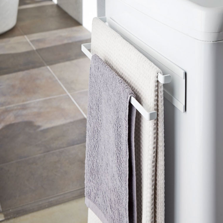 洗濯機横マグネットタオルハンガー２段 タワー 山崎実業 tower ホワイト 2956 タワーシリーズ マグネット