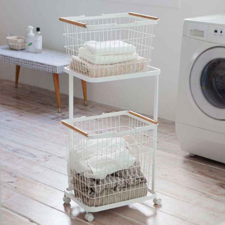 ランドリーワゴン ２段 トスカ 山崎実業 tosca ホワイト ストッパー付きキャスター 3299 タワーシリーズ