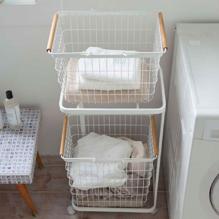 ランドリーワゴン ２段 トスカ 山崎実業 tosca ホワイト ストッパー付きキャスター 3299 タワーシリーズ