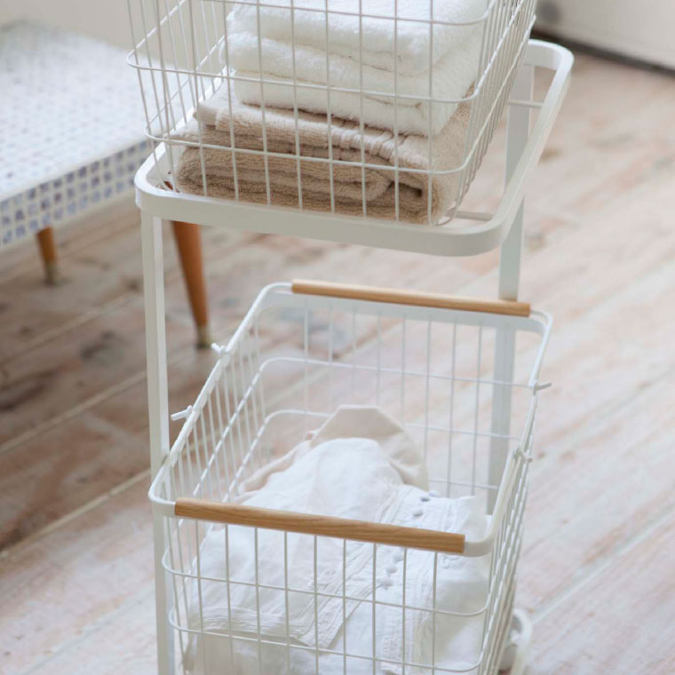 ランドリーワゴン ２段 トスカ 山崎実業 tosca ホワイト ストッパー付きキャスター 3299 タワーシリーズ