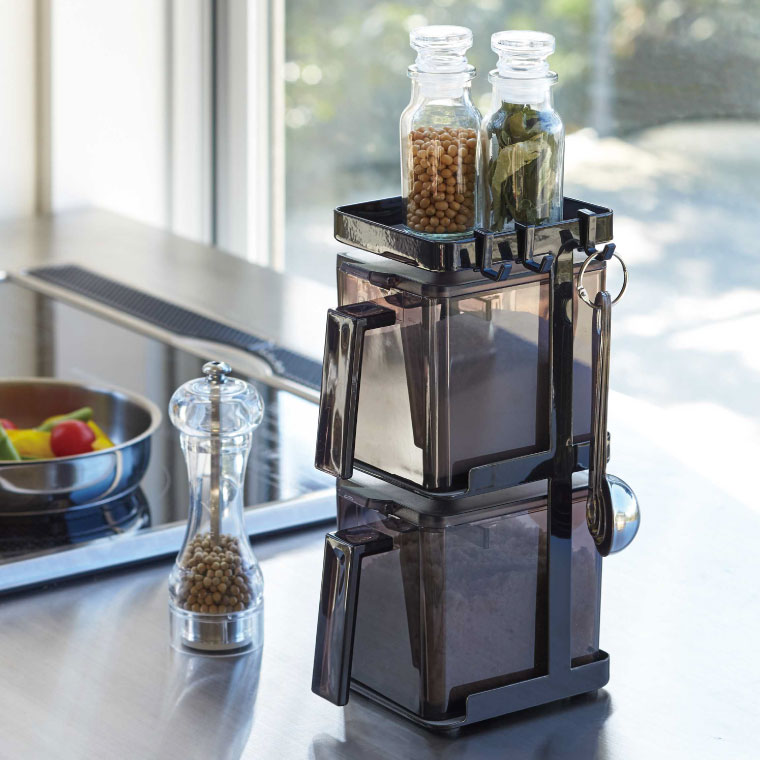 調味料ストッカー２個＆ラック３段セット スリム タワー 山崎実業 tower スパイス ラック ホワイト/ブラック 3652 3653 タワーシリーズ