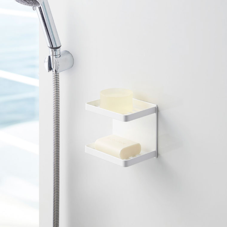 マグネットバスルームソープトレー ２段 タワー 山崎実業 tower ホワイト/ブラック 3809 3810 タワーシリーズ マグネット