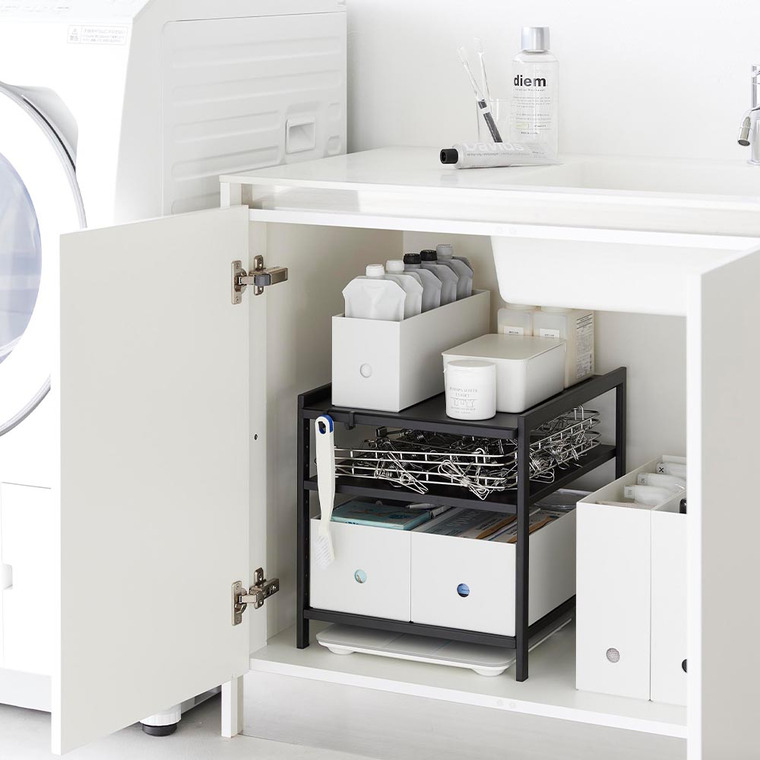 山崎実業 tower 高さ調節シンク下ラック タワー 3段 キッチン 2011 2012 ホワイト ブラック