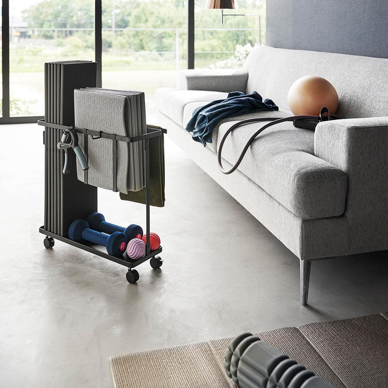 山崎実業 tower キャスター付きフィットネスグッズ収納ラック タワー 収納 1989 1990 ホワイト ブラック