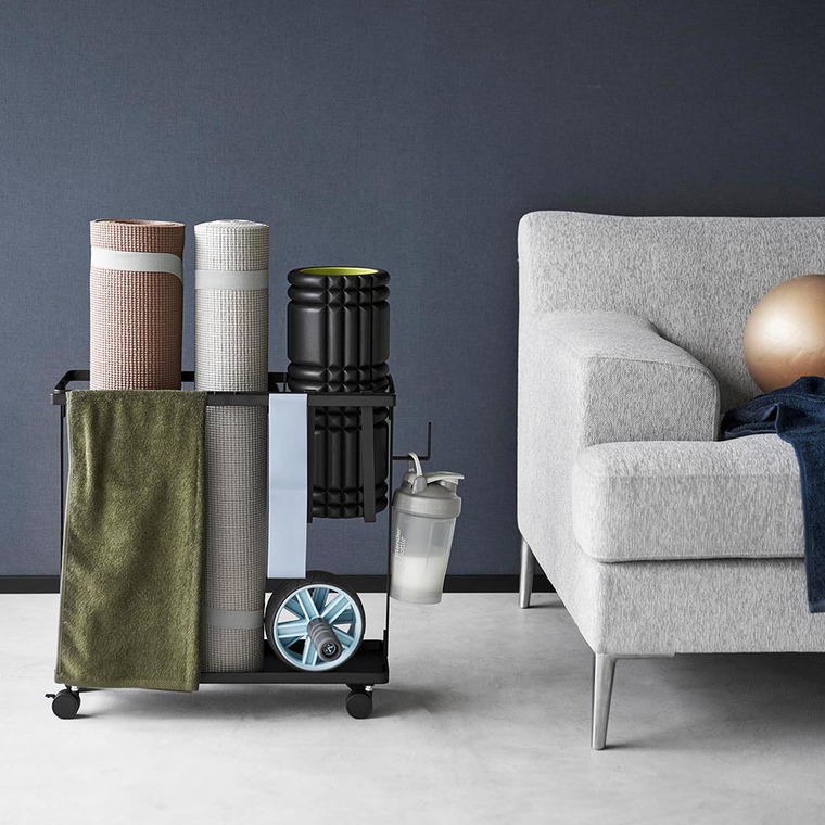 山崎実業 tower キャスター付きフィットネスグッズ収納ラック タワー 収納 1989 1990 ホワイト ブラック