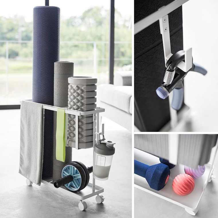 山崎実業 tower キャスター付きフィットネスグッズ収納ラック タワー 収納 1989 1990 ホワイト ブラック