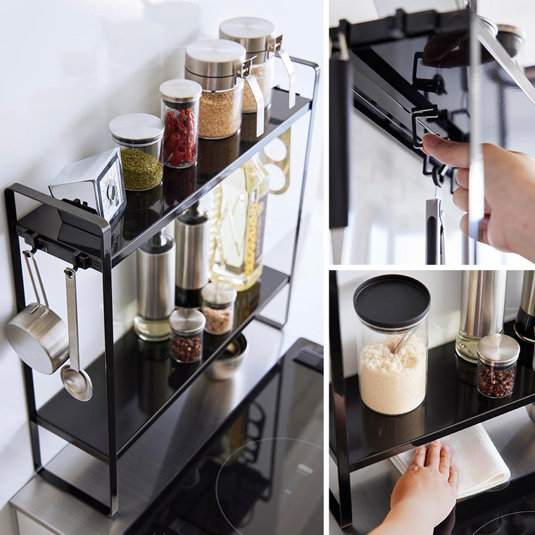 山崎実業 tower 下が拭けるコンロ横ラック タワー 2段 山崎実業 tower 1991 1992ホワイト ブラック