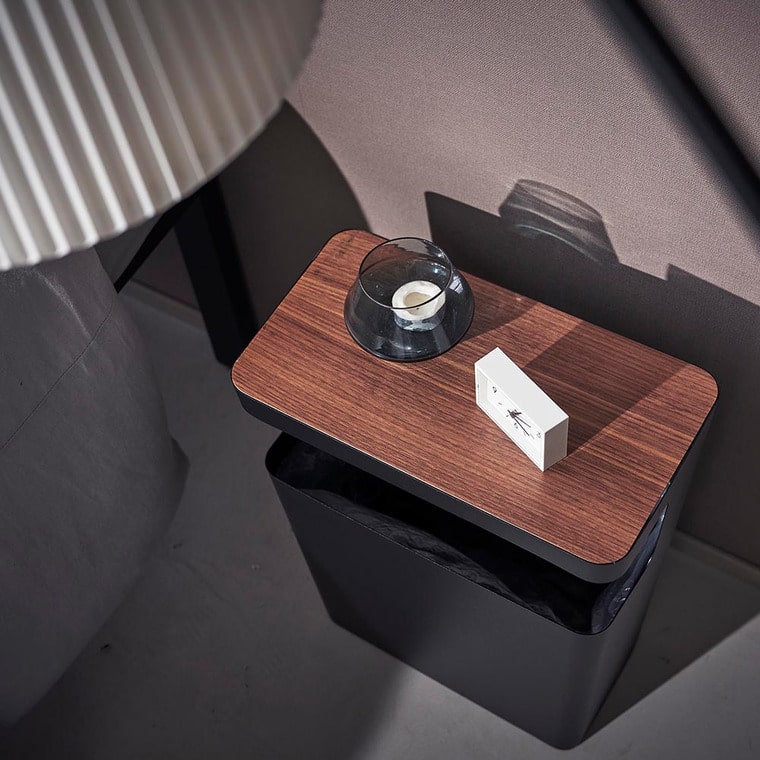 (土・日発送可) 天板付きトラッシュカン リン 角型 山崎実業 公式 RIN ゴミ箱 1981 1982 ブラウン ナチュラル / 送料無料