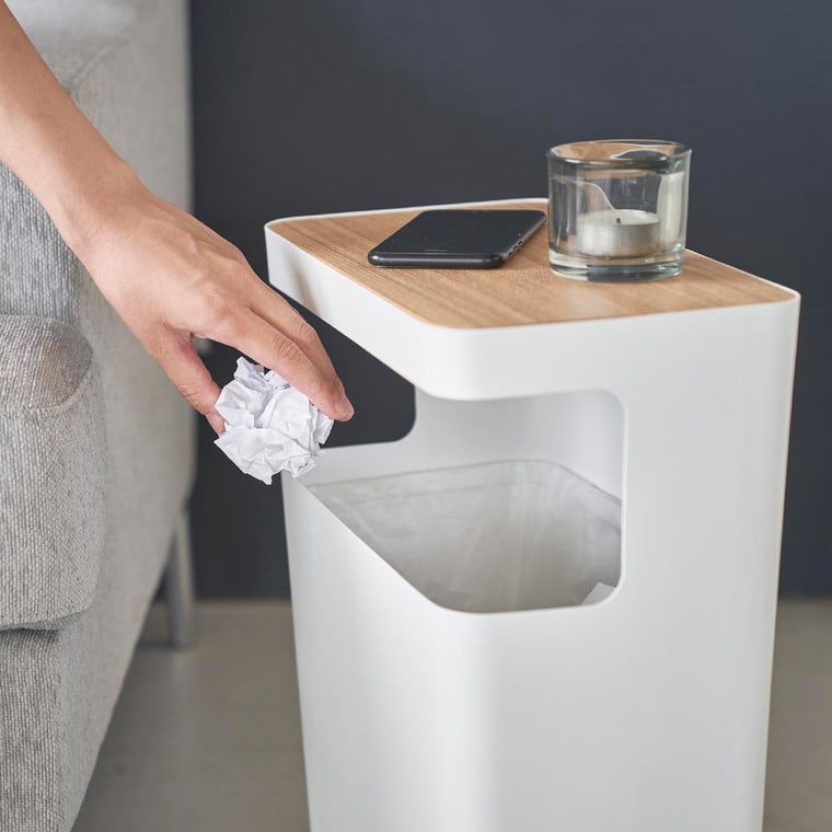 (土・日発送可) 天板付きトラッシュカン リン 角型 山崎実業 公式 RIN ゴミ箱 1981 1982 ブラウン ナチュラル / 送料無料