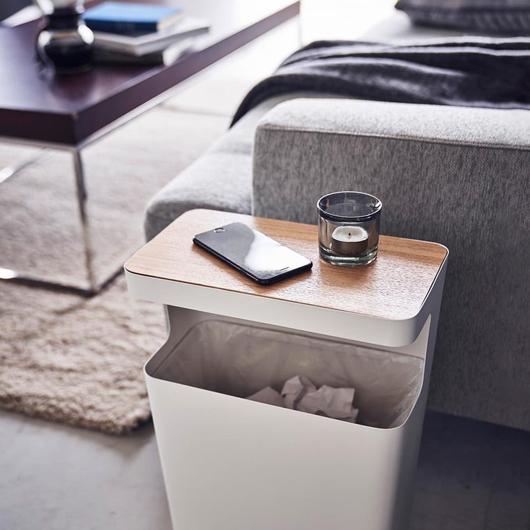 (土・日発送可) 天板付きトラッシュカン リン 角型 山崎実業 公式 RIN ゴミ箱 1981 1982 ブラウン ナチュラル / 送料無料