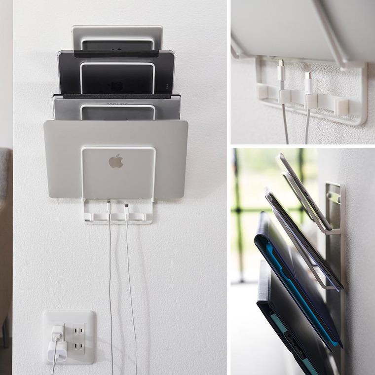 山崎実業 tower 石こうボード壁対応ウォールタブレットホルダー タワー 4段 収納 送料無料 1979 1980 ホワイト ブラック