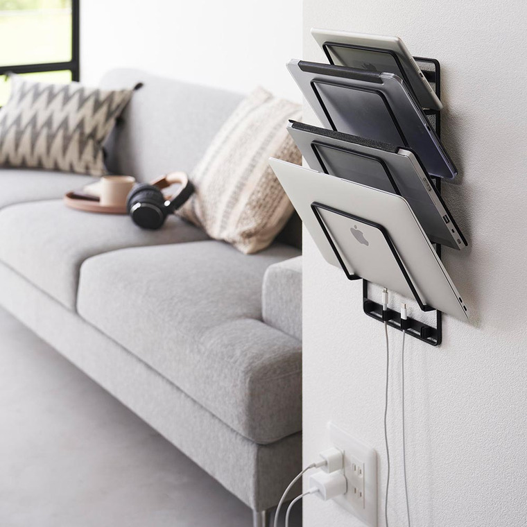 山崎実業 tower 石こうボード壁対応ウォールタブレットホルダー タワー 4段 収納 送料無料 1979 1980 ホワイト ブラック