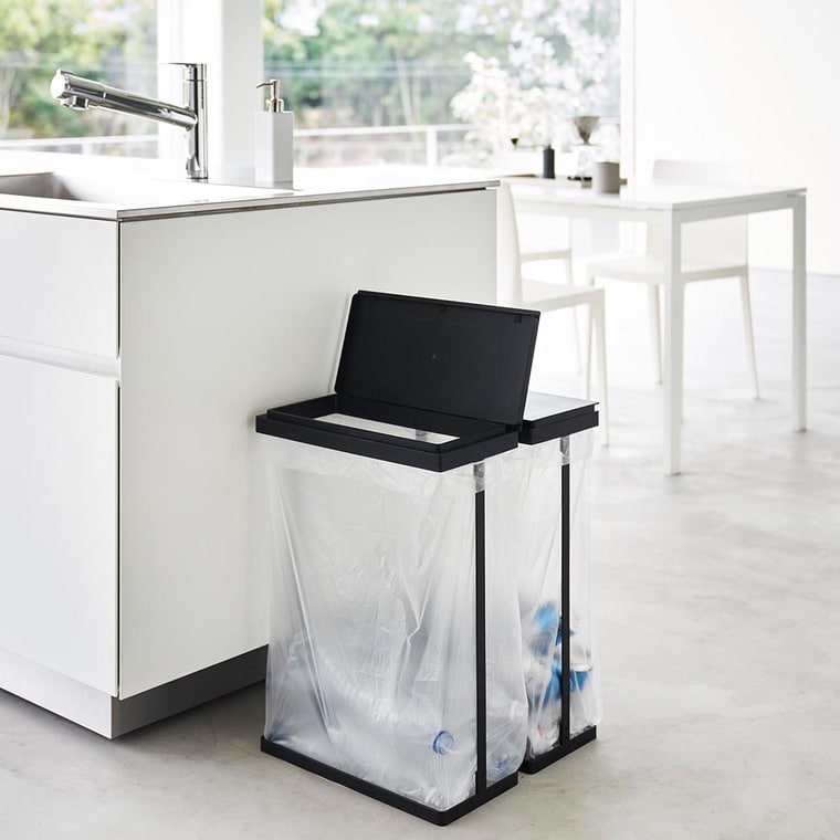 スリム蓋付き分別ゴミ袋ホルダー タワー 45L 横開き 2個組 山崎実業 公式 tower 1727 1728 ホワイト ブラック / ゴミ箱 送料無料