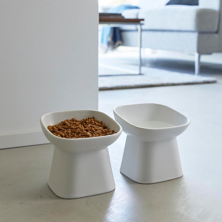 山崎実業 tower 食べやすい高さ陶器ペットフードボウル タワー 斜めトール 1781 1781 ホワイト ブラック