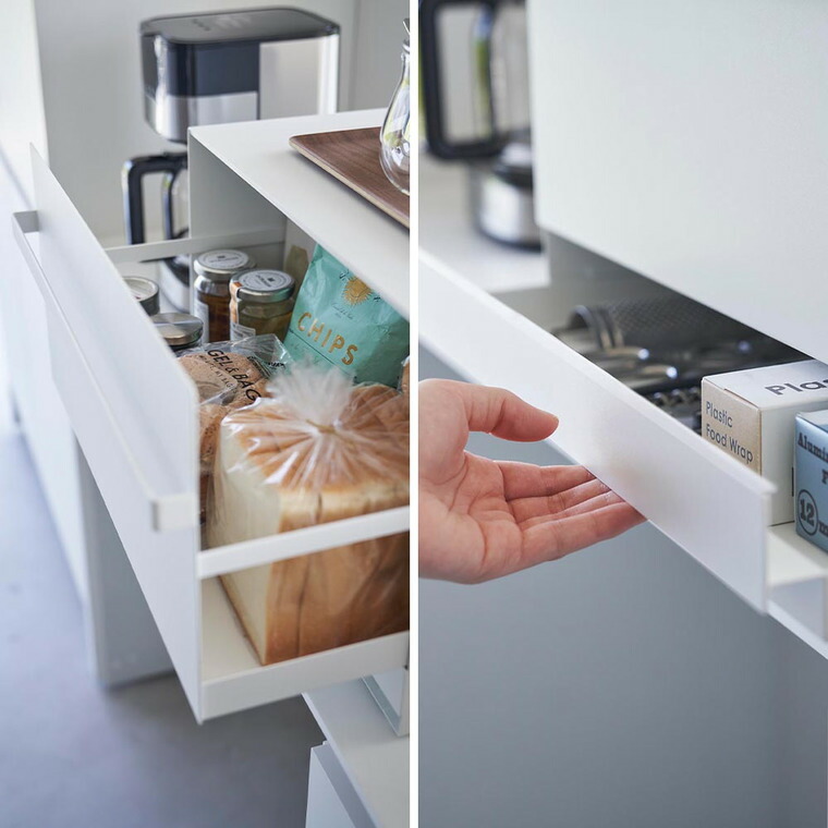 [ ブレッドケース タワー 引き出し型 2段 ] 山崎実業 公式 tower 1857 1858 白 黒 / ブレッドケース 引き出し 隠せる パンケース ブレッドビン 食パンパン 収納 トースターラック キッチン