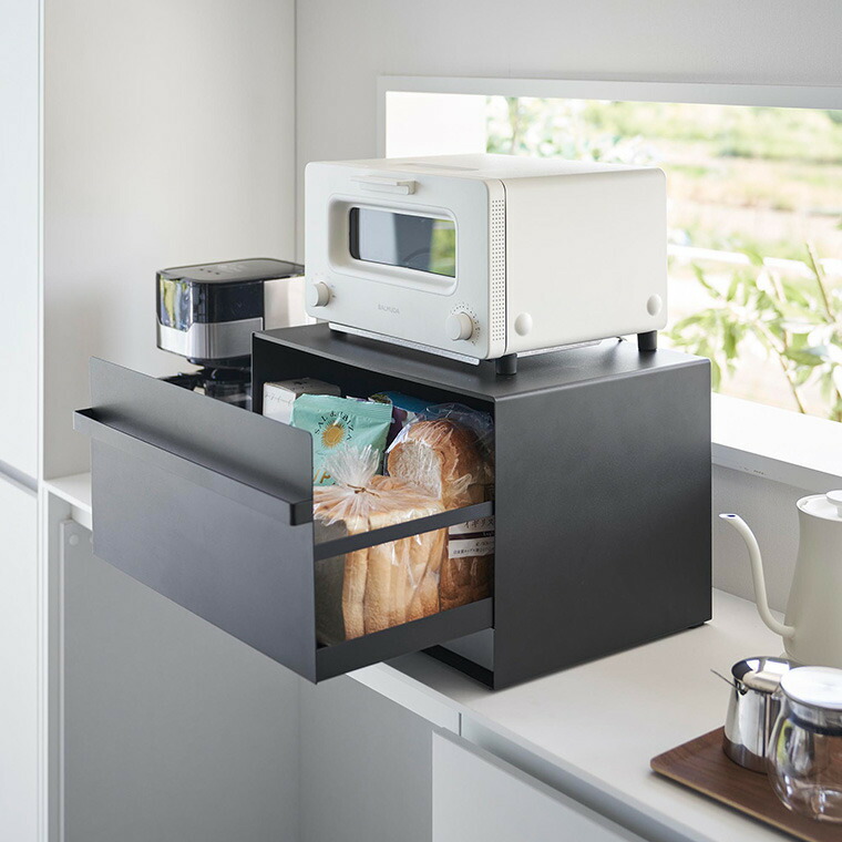 [ ブレッドケース タワー 引き出し型 2段 ] 山崎実業 公式 tower 1857 1858 白 黒 / ブレッドケース 引き出し 隠せる パンケース ブレッドビン 食パンパン 収納 トースターラック キッチン