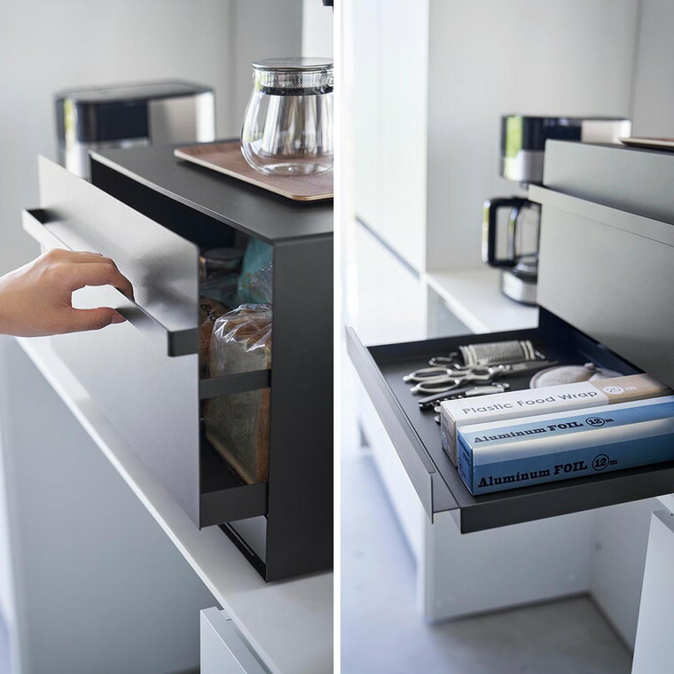 [ ブレッドケース タワー 引き出し型 2段 ] 山崎実業 公式 tower 1857 1858 白 黒 / ブレッドケース 引き出し 隠せる パンケース ブレッドビン 食パンパン 収納 トースターラック キッチン