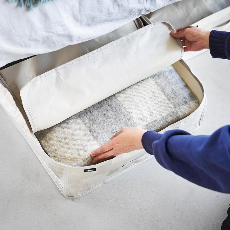 山崎実業 tower ポリエチレンシート ソファ&ベッド下収納ケース タワー 2個組 収納 送料無料 1915 1916 ライトグレー ブラック