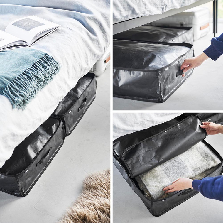 山崎実業 tower ポリエチレンシート ソファ&ベッド下収納ケース タワー 2個組 収納 送料無料 1915 1916 ライトグレー ブラック