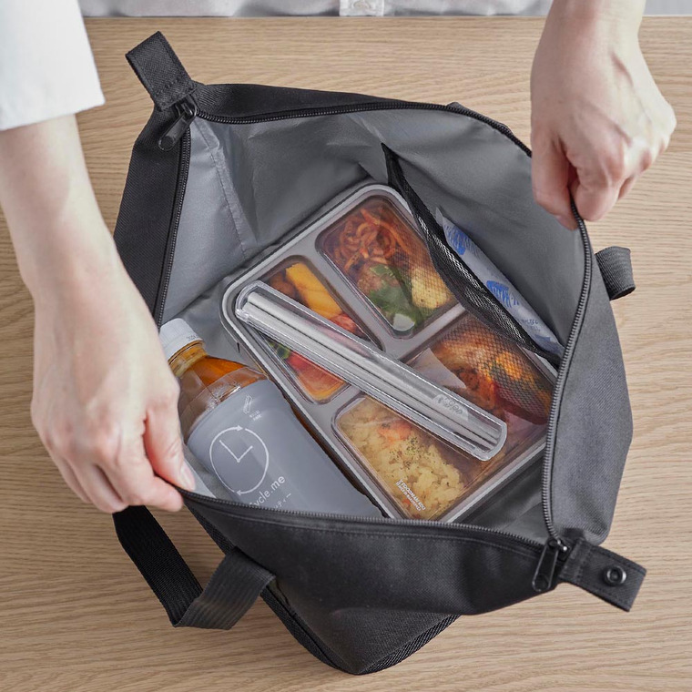 山崎実業 tower スーパー・コンビニ弁当がそのまま入る洗えるお弁当バッグ タワー 送料無料 1939 1940 ライトグレー ブラック