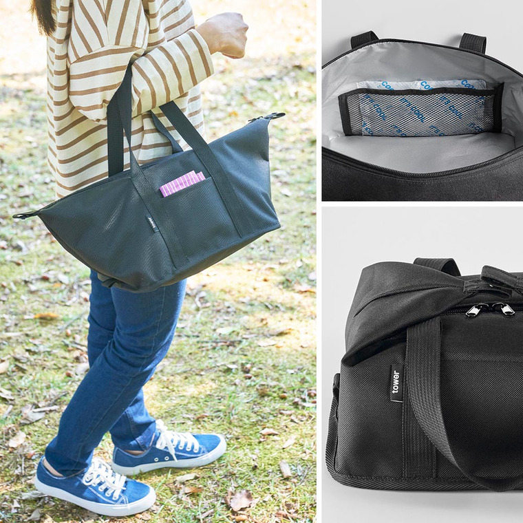 山崎実業 tower スーパー・コンビニ弁当がそのまま入る洗えるお弁当バッグ タワー 送料無料 1939 1940 ライトグレー ブラック