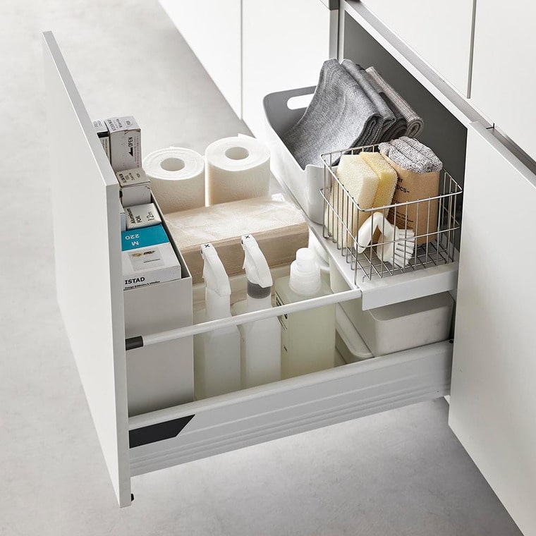 （土・日発送可） 伸縮キッチン引き出し中ラック タワー 山崎実業 公式 tower 収納 1729 1730 ホワイト ブラック / シンク下 伸縮ラック 送料無料