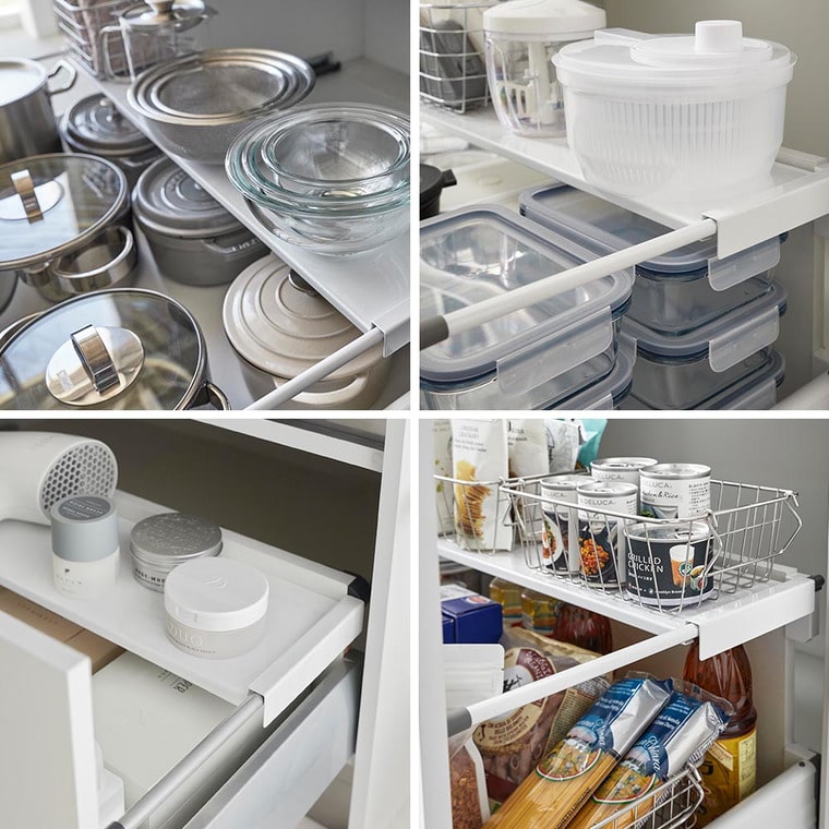 （土・日発送可） 伸縮キッチン引き出し中ラック タワー ワイド 山崎実業 公式 tower 収納 1731 1732 ホワイト ブラック / シンク下 伸縮ラック 送料無料