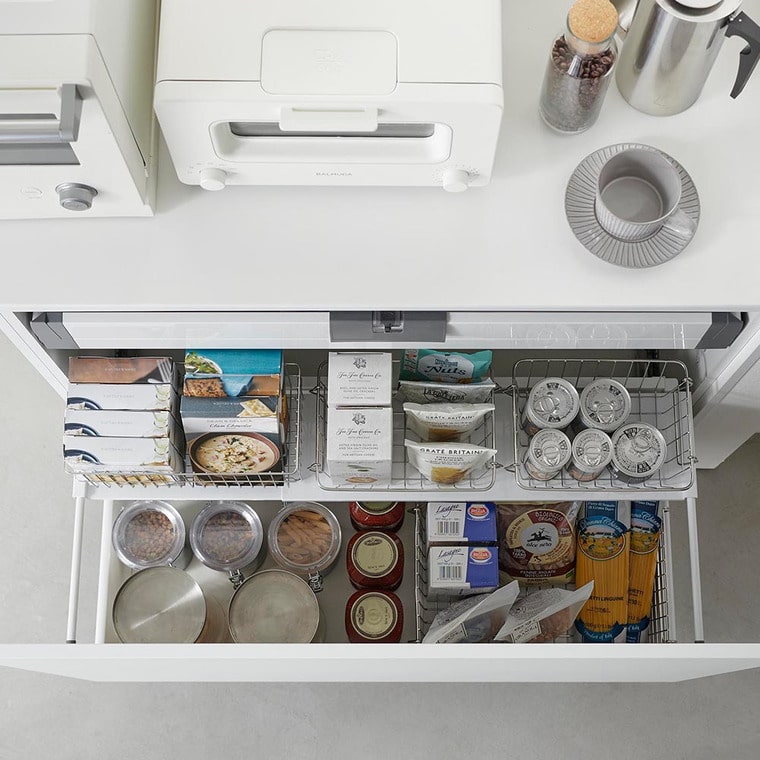 （土・日発送可） 伸縮キッチン引き出し中ラック タワー ワイド 山崎実業 公式 tower 収納 1731 1732 ホワイト ブラック / シンク下 伸縮ラック 送料無料