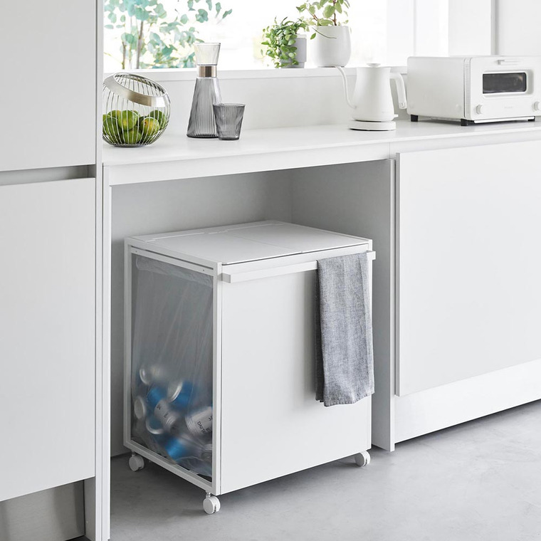 [ 蓋付き目隠し分別ダストワゴン タワー 45L 2分別 ] 山崎実業 公式 tower 1820 1821 ホワイト ブラック / キッチン ゴミ箱 分別 45リットル 分別ゴミ箱 ふた付き キャスター付き 45L