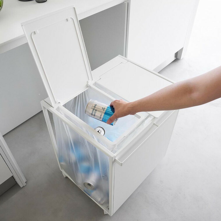 [ 蓋付き目隠し分別ダストワゴン タワー 45L 2分別 ] 山崎実業 公式 tower 1820 1821 ホワイト ブラック / キッチン ゴミ箱 分別 45リットル 分別ゴミ箱 ふた付き キャスター付き 45L