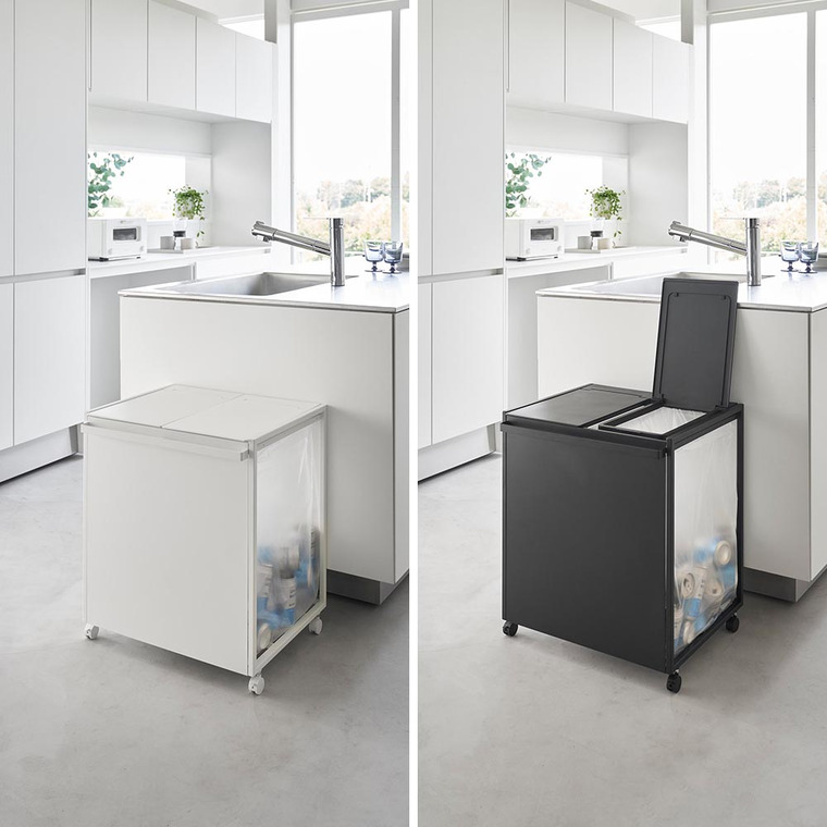 [ 蓋付き目隠し分別ダストワゴン タワー 45L 2分別 ] 山崎実業 公式 tower 1820 1821 ホワイト ブラック / キッチン ゴミ箱 分別 45リットル 分別ゴミ箱 ふた付き キャスター付き 45L