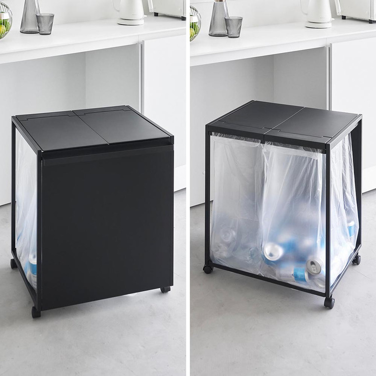 [ 蓋付き目隠し分別ダストワゴン タワー 45L 2分別 ] 山崎実業 公式 tower 1820 1821 ホワイト ブラック / キッチン ゴミ箱 分別 45リットル 分別ゴミ箱 ふた付き キャスター付き 45L