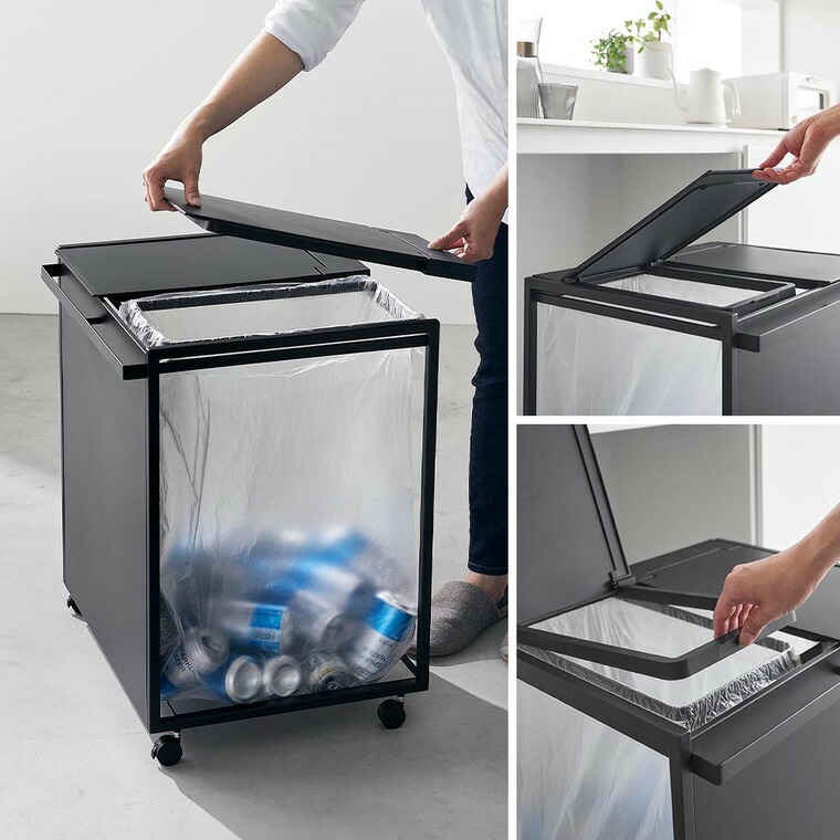 [ 蓋付き目隠し分別ダストワゴン タワー 45L 2分別 ] 山崎実業 公式 tower 1820 1821 ホワイト ブラック / キッチン ゴミ箱 分別 45リットル 分別ゴミ箱 ふた付き キャスター付き 45L