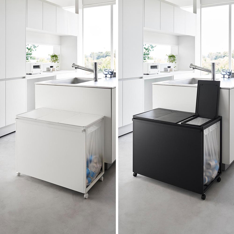 [ 蓋付き目隠し分別ダストワゴン タワー 45L 3分別 ] 山崎実業 公式 tower 1822 1823 ホワイト ブラック / キッチン ゴミ箱 分別 45リットル 分別ゴミ箱 ふた付き キャスター付き 45L